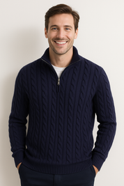 Quarter Zip Jumper - Cable Knit - Half Zip - Knitted Sweater - Men's Quarter Zip Sweaters
