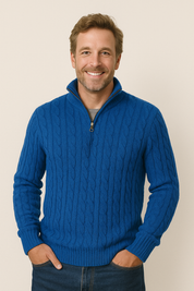 Quarter Zip Jumper - Cable Knit - Half Zip - Knitted Sweater - Men's Quarter Zip Sweaters