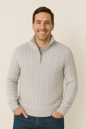 Quarter Zip Jumper - Cable Knit - Half Zip - Knitted Sweater - Men's Quarter Zip Sweaters