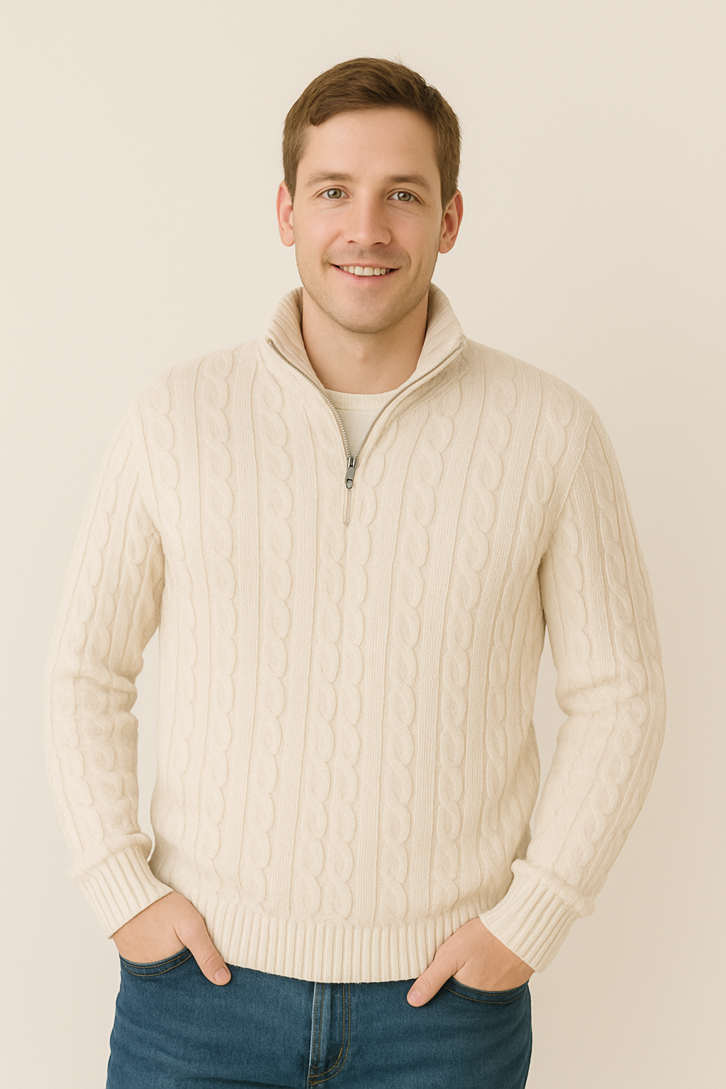 Quarter Zip Jumper - Cable Knit - Half Zip - Knitted Sweater - Men's Quarter Zip Sweaters