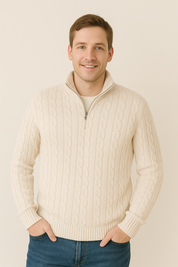 Quarter Zip Jumper - Cable Knit - Half Zip - Knitted Sweater - Men's Quarter Zip Sweaters