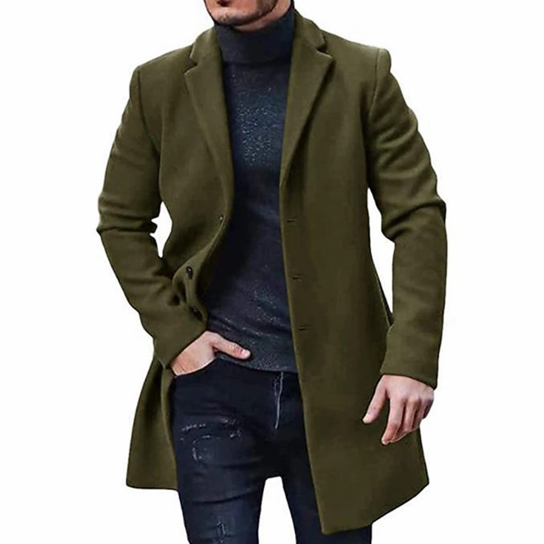Wool Jacket - Single Breasted - Mid Length - Wool Trench Coat - Men's Winter Jacket