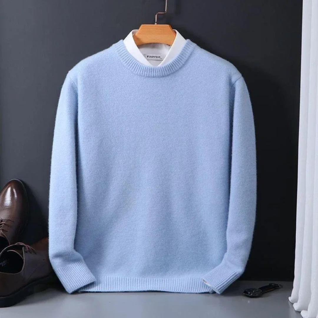 Knitted Sweater - Men's Plain Crew Neck Knitted Jumper for Winter-Men's Sweater-Chaps of London-Sky Blue-M-Chaps of London