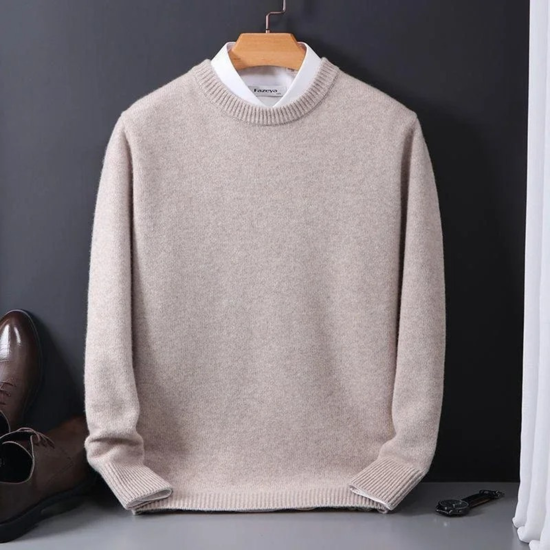 Knitted Sweater - Men's Plain Crew Neck Knitted Jumper for Winter-Men's Sweater-Chaps of London-Beige-M-Chaps of London