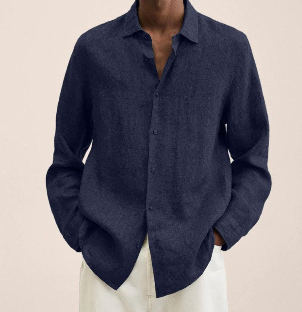 Linen Shirt - Men's Loose Fit Long Sleeve Button-Up Shirt