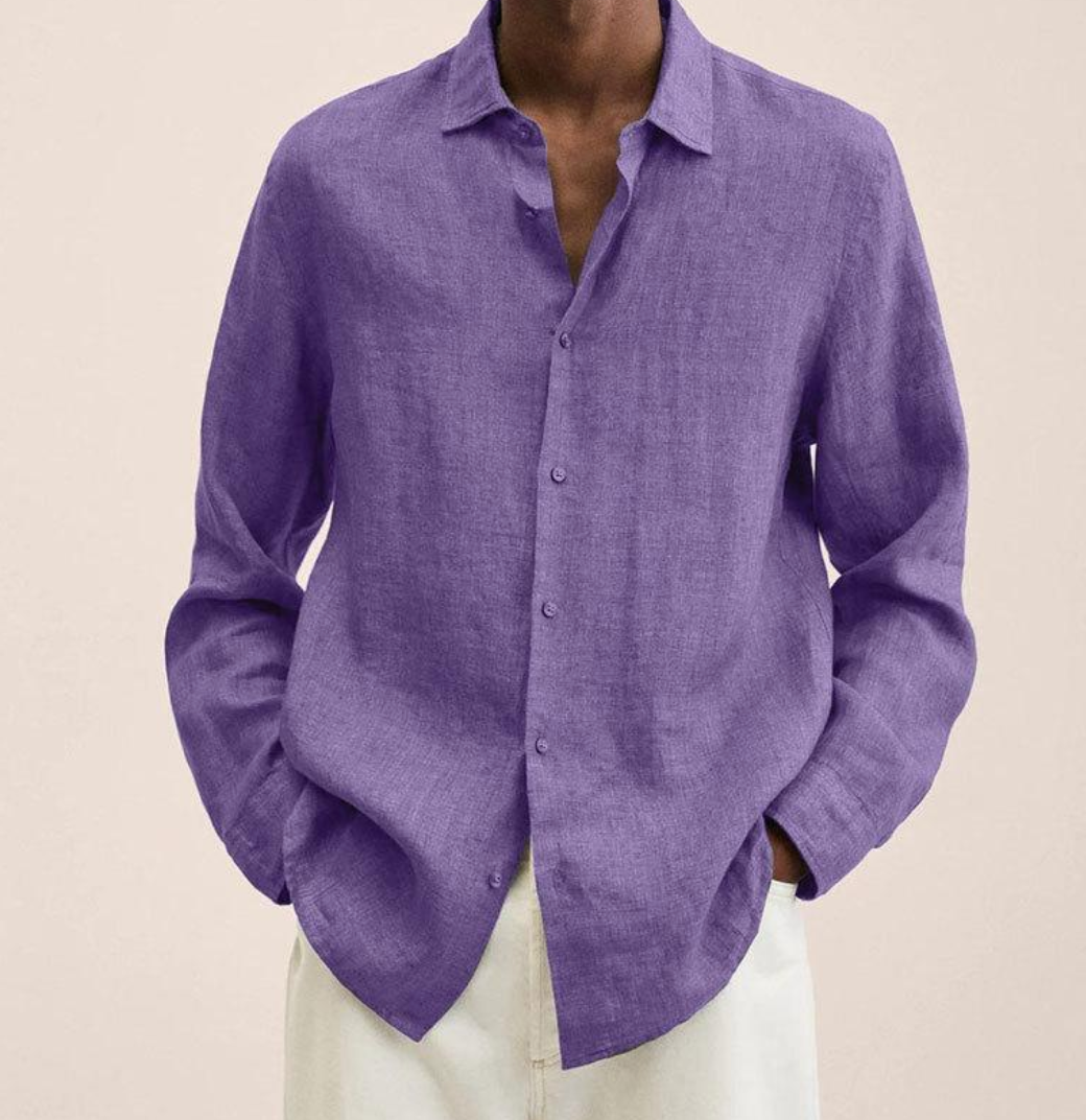 Linen Shirt - Men's Loose Fit Long Sleeve Button-Up Shirt