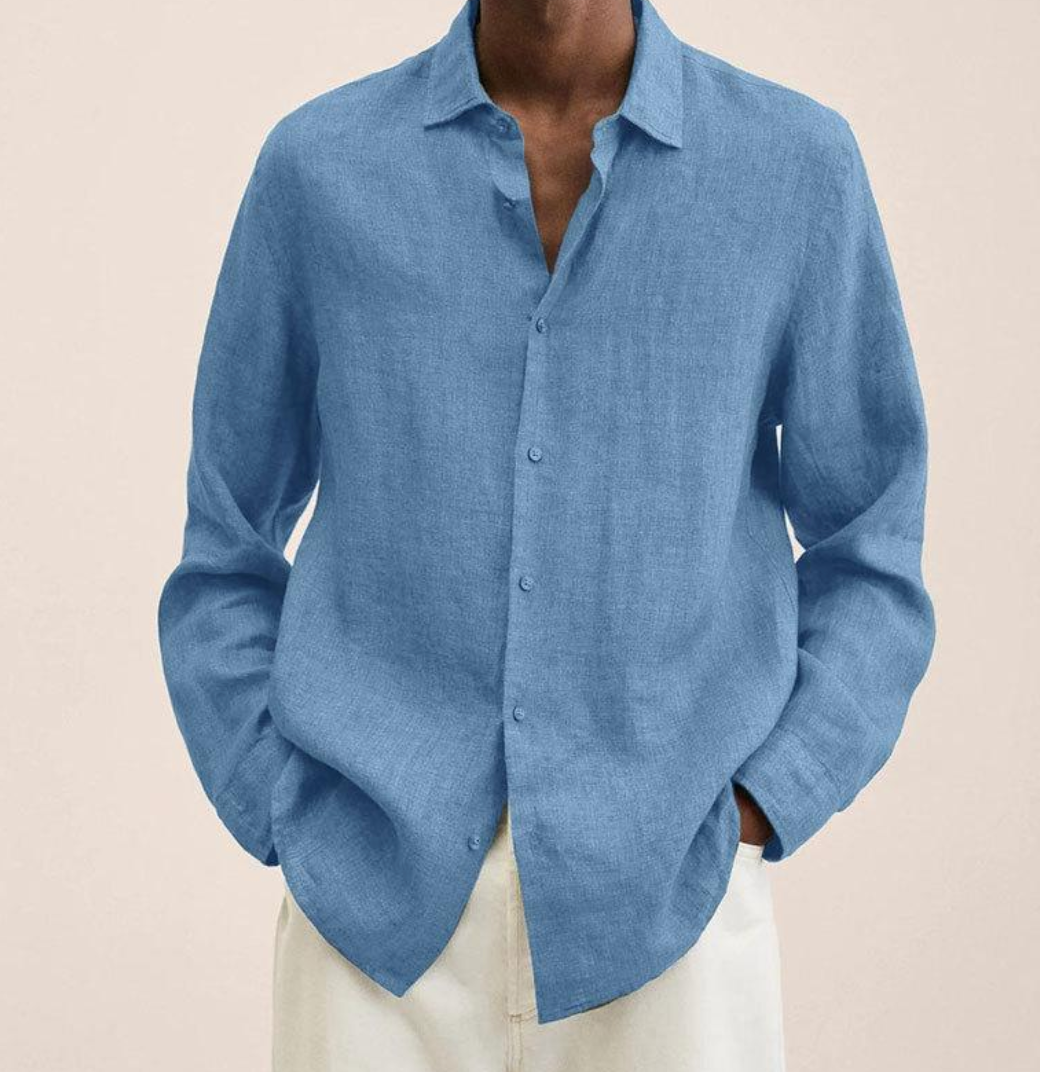 Linen Shirt - Men's Loose Fit Long Sleeve Button-Up Shirt