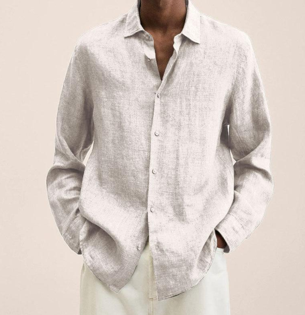 Linen Shirt - Men's Loose Fit Long Sleeve Button-Up Shirt