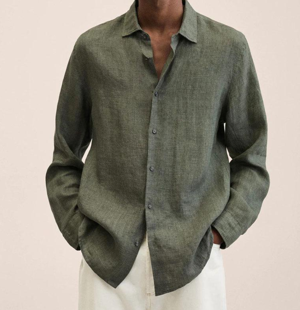 Linen Shirt - Men's Loose Fit Long Sleeve Button-Up Shirt
