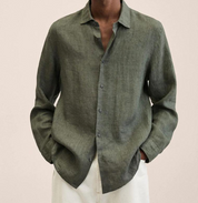 Linen Shirt - Men's Loose Fit Long Sleeve Button-Up Shirt