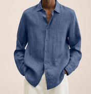 Linen Shirt - Men's Loose Fit Long Sleeve Button-Up Shirt