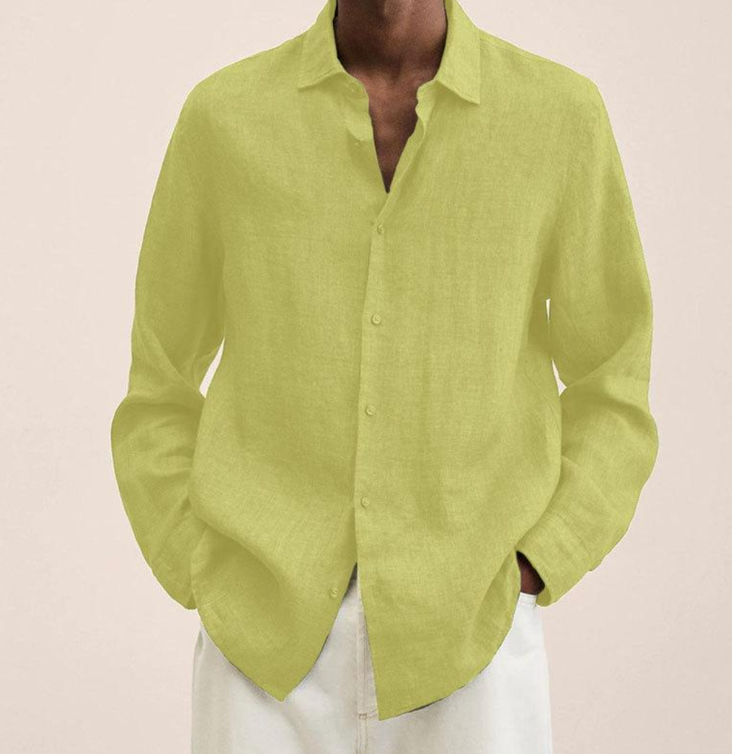 Linen Shirt - Men's Loose Fit Long Sleeve Button-Up Shirt