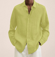 Linen Shirt - Men's Loose Fit Long Sleeve Button-Up Shirt
