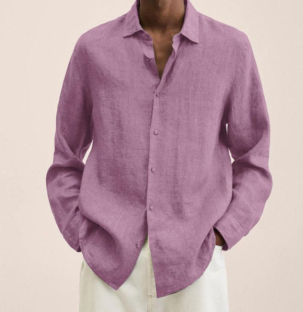Linen Shirt - Men's Loose Fit Long Sleeve Button-Up Shirt