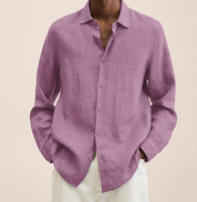 Linen Shirt - Men's Loose Fit Long Sleeve Button-Up Shirt
