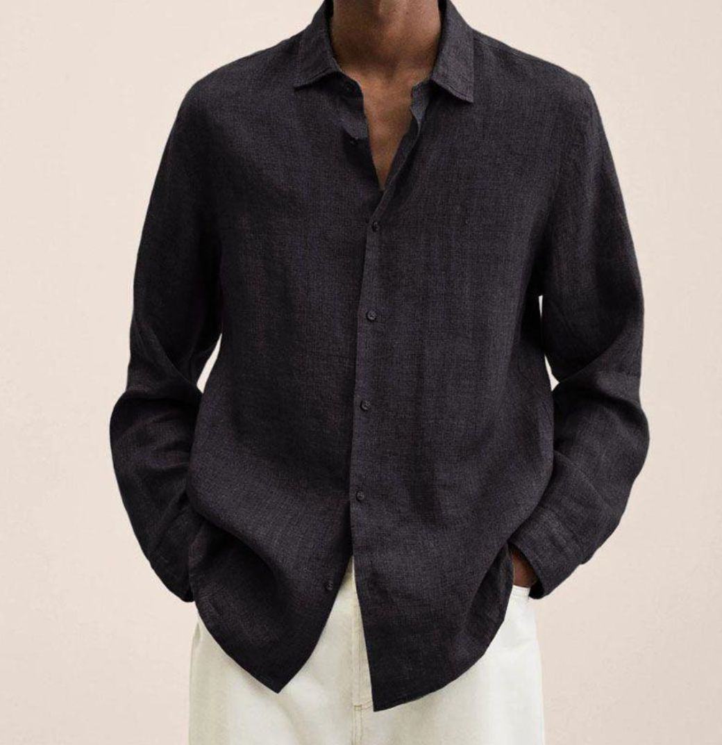 Linen Shirt - Men's Loose Fit Long Sleeve Button-Up Shirt