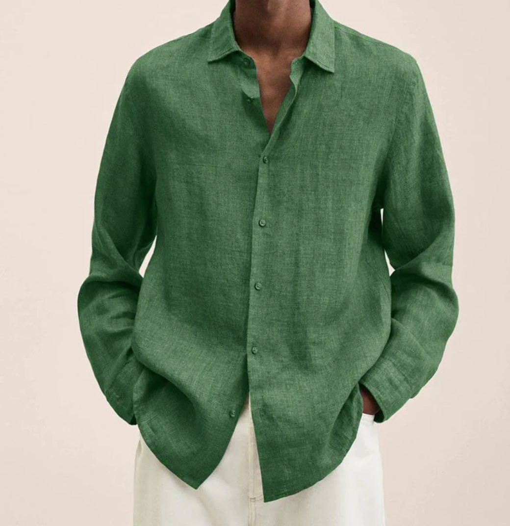 Linen Shirt - Men's Loose Fit Long Sleeve Button-Up Shirt