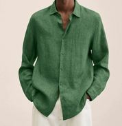 Linen Shirt - Men's Loose Fit Long Sleeve Button-Up Shirt