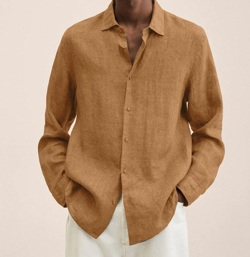 Linen Shirt - Men's Loose Fit Long Sleeve Button-Up Shirt