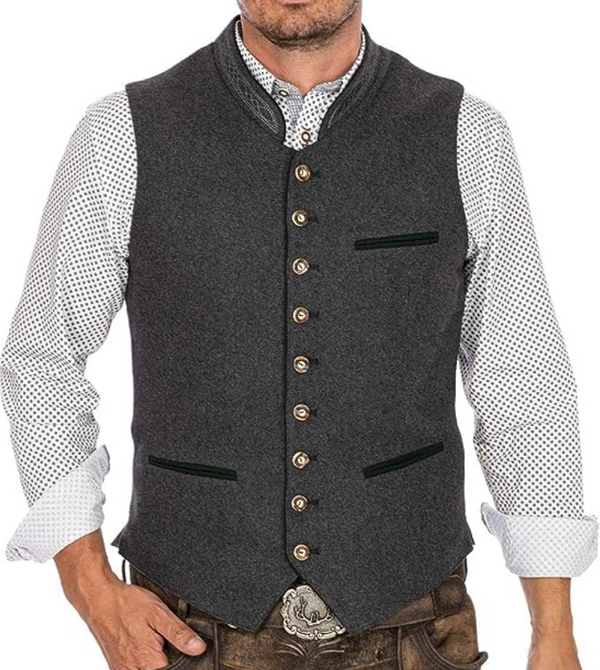 Gray Vest - Men's Classic Sleeveless Single Breasted Suit Vest