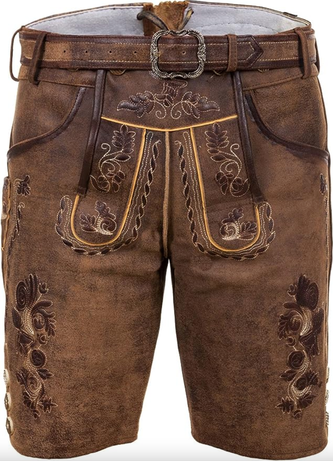 Brown Shorts - Men's Western Embroidered Shorts with Belt