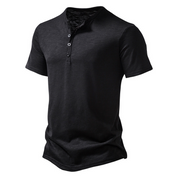 Men's T-Shirt - Quarter Button - Lightweight - Plain T-Shirt - Summer Shirt