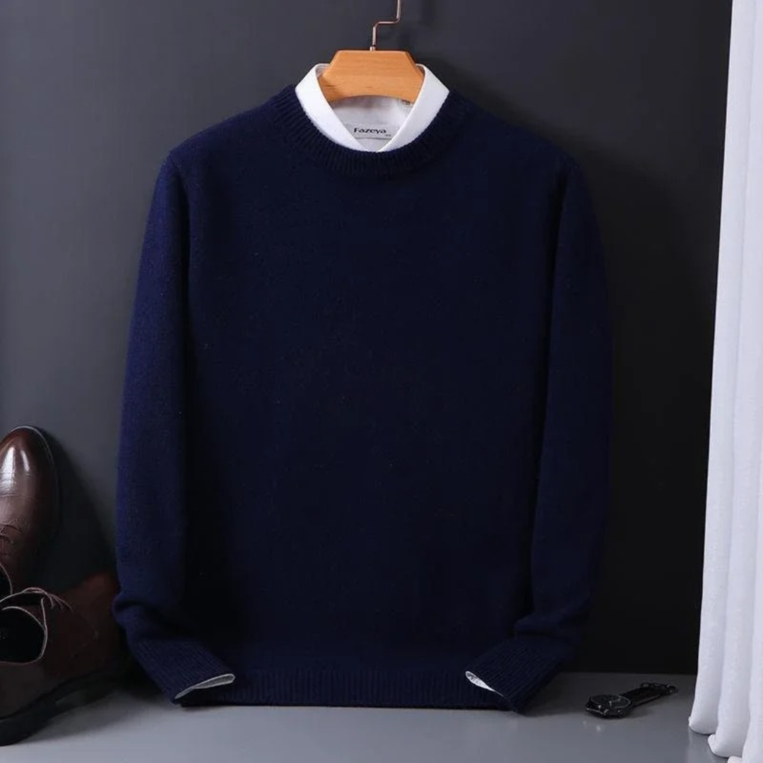 Knitted Sweater - Men's Plain Crew Neck Knitted Jumper for Winter-Men's Sweater-Chaps of London-Navy Blue-M-Chaps of London