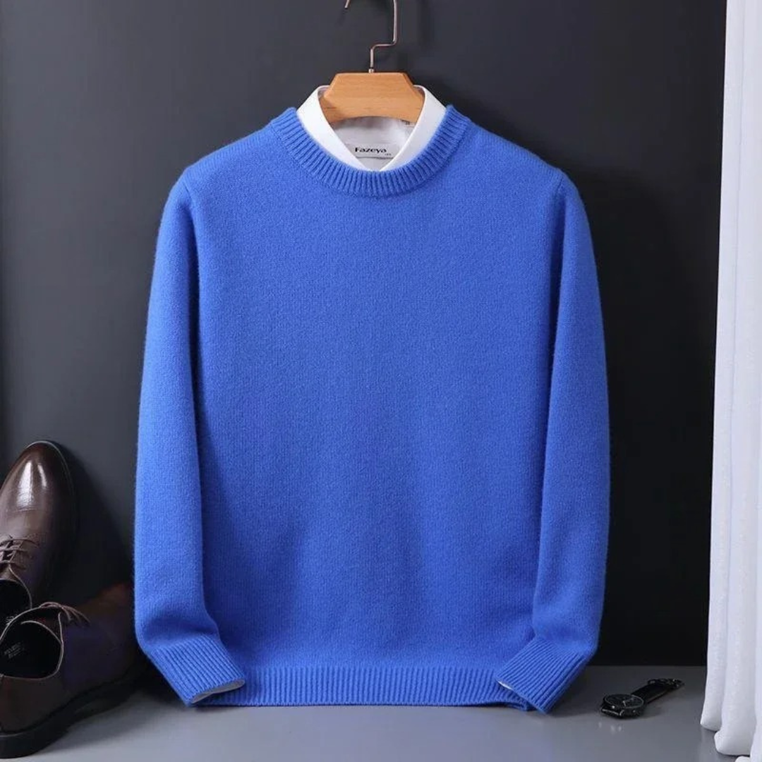 Knitted Sweater - Men's Plain Crew Neck Knitted Jumper for Winter-Men's Sweater-Chaps of London-Light Blue-M-Chaps of London