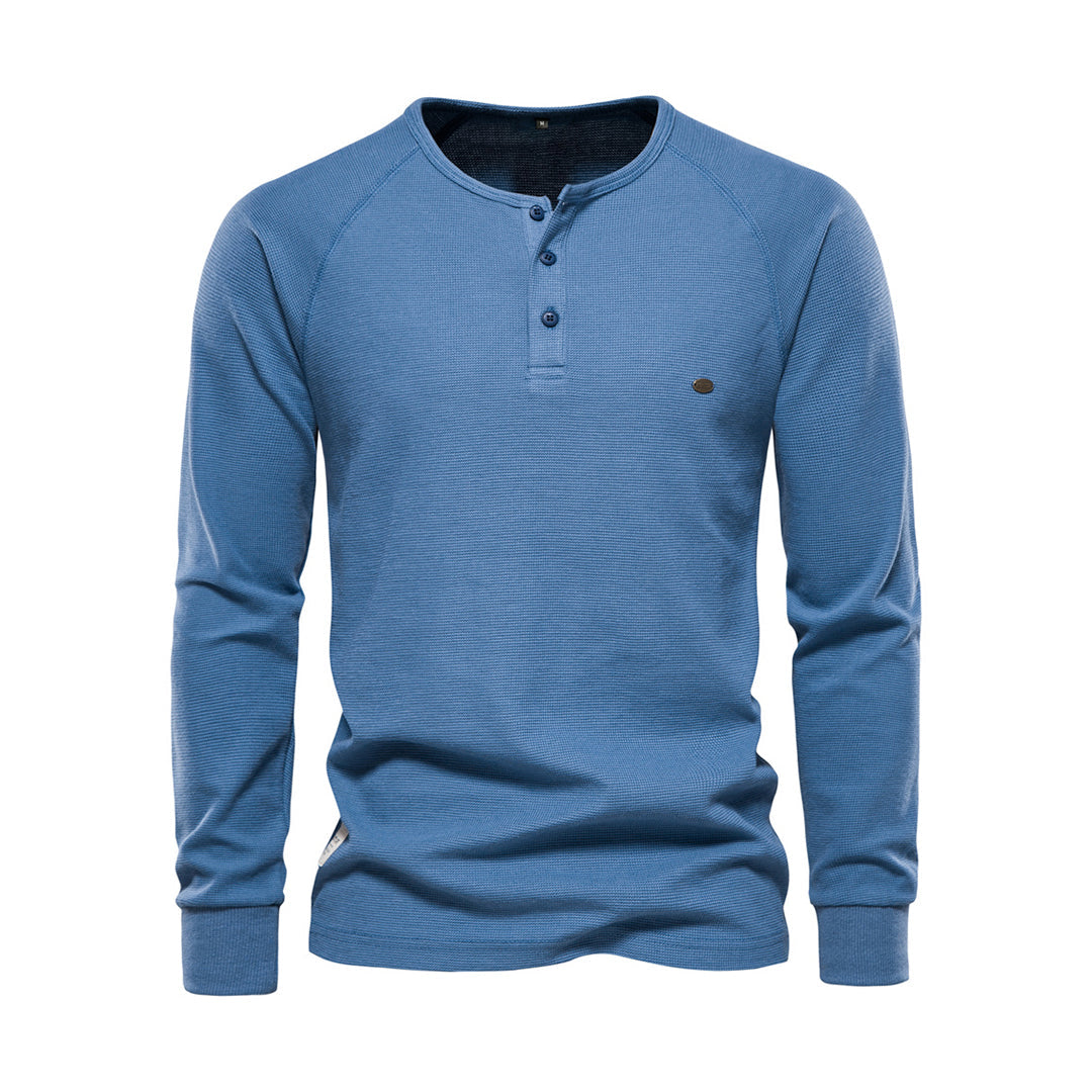 Long Sleeve T-Shirt - Men's Plain Quarter Button Long Sleeve Shirt