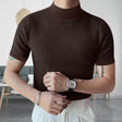 Sweater Tshirt - Men's Short Sleeve Turtleneck Knitted High Neck T-Shirt