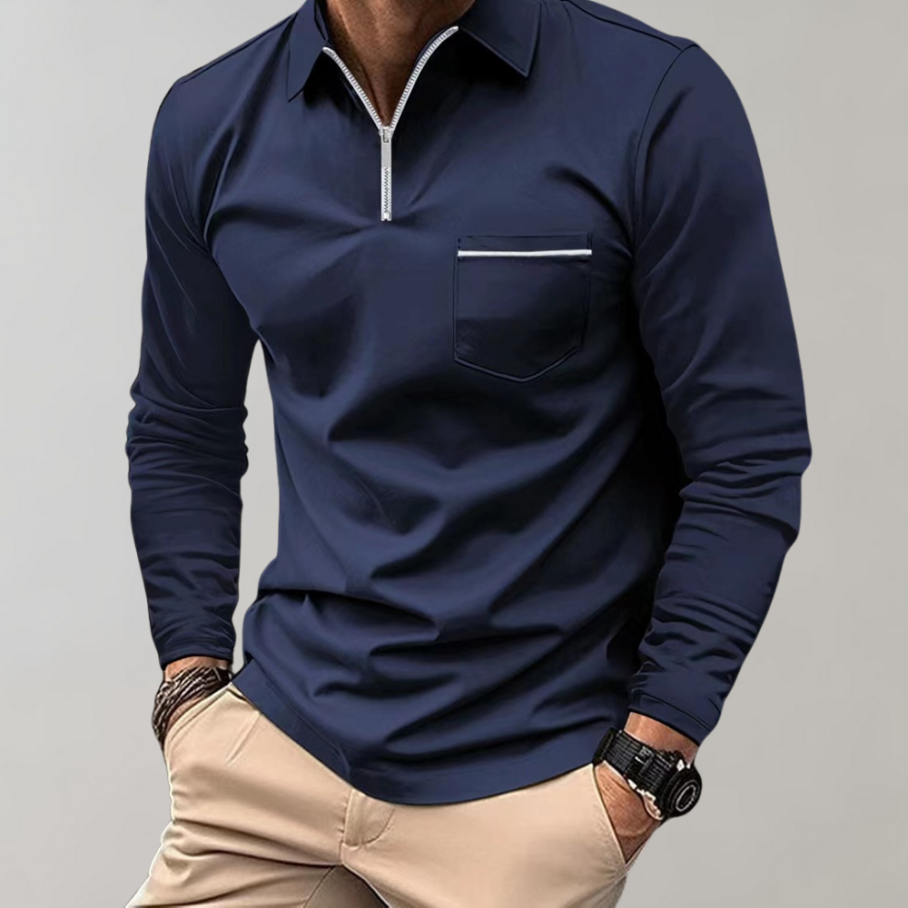 Long Sleeve Polo Shirt - Men's Collared Quarter Zip Polo Shirt