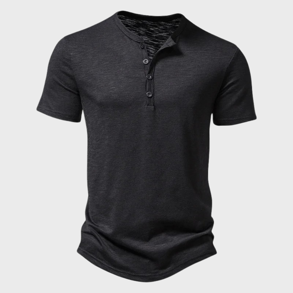 Men's T-Shirt - Button Neck - Lightweight - Plain T-Shirt - Men's Clothing