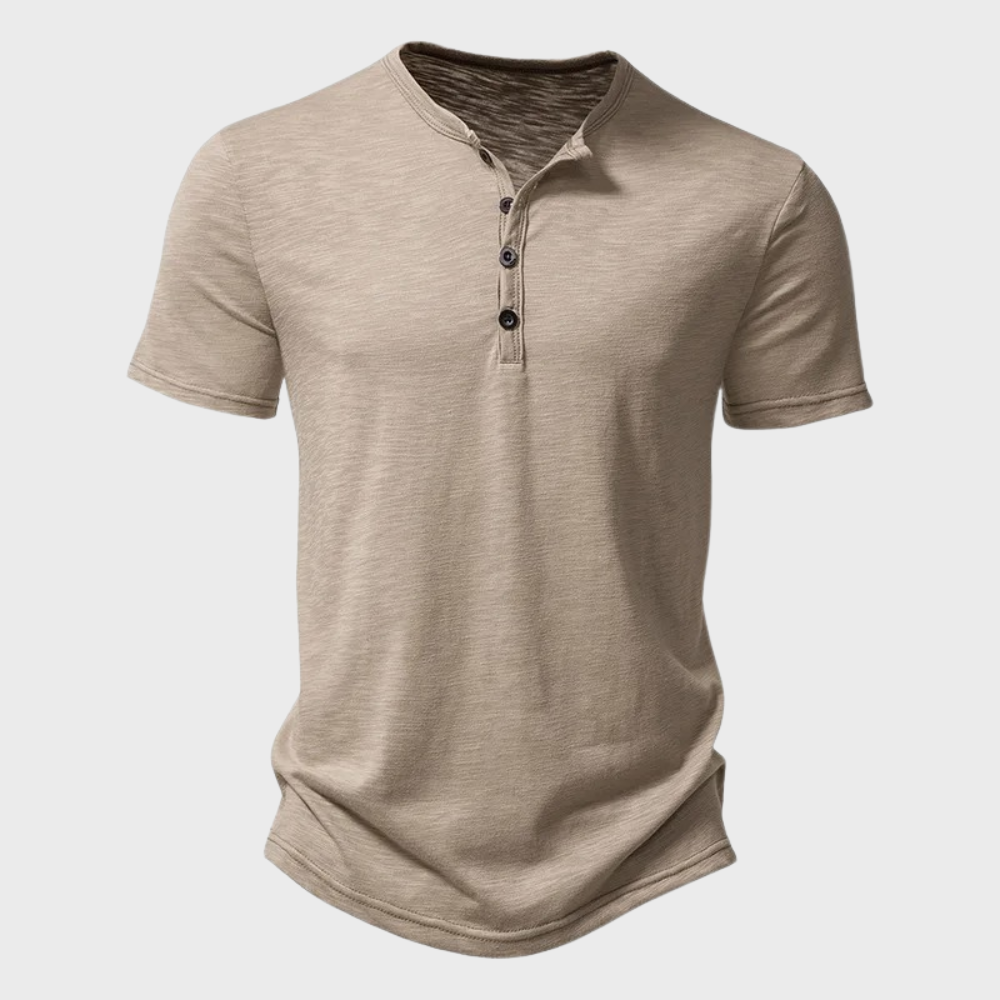 Men's T-Shirt - Button Neck - Lightweight - Plain T-Shirt - Men's Clothing