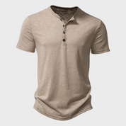 Men's T-Shirt - Button Neck - Lightweight - Plain T-Shirt - Men's Clothing