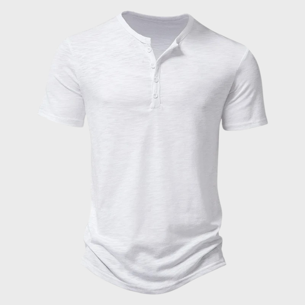 Men's T-Shirt - Button Neck - Lightweight - Plain T-Shirt - Men's Clothing