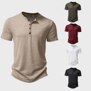 Men's T-Shirt - Button Neck - Lightweight - Plain T-Shirt - Men's Clothing
