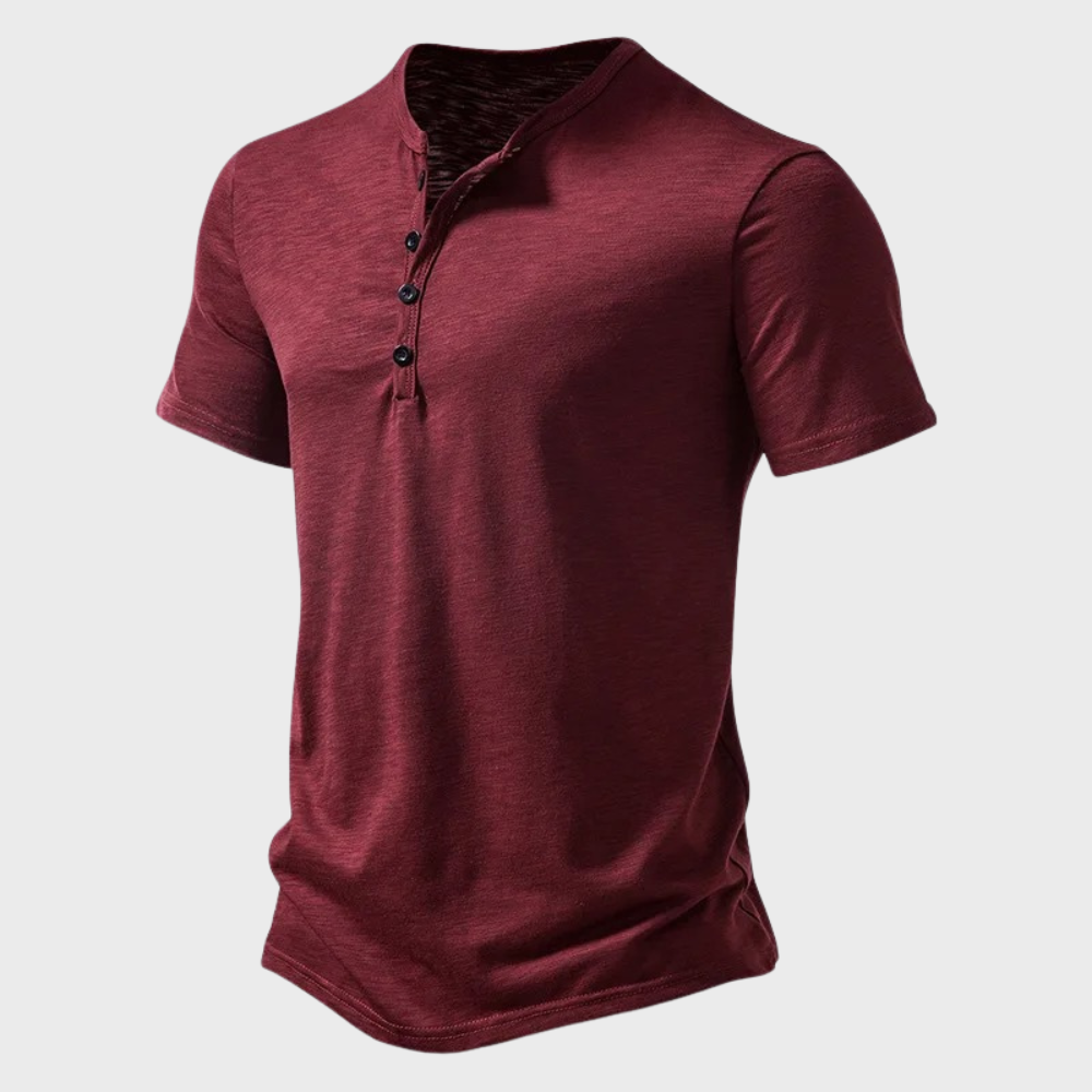 Men's T-Shirt - Button Neck - Lightweight - Plain T-Shirt - Men's Clothing