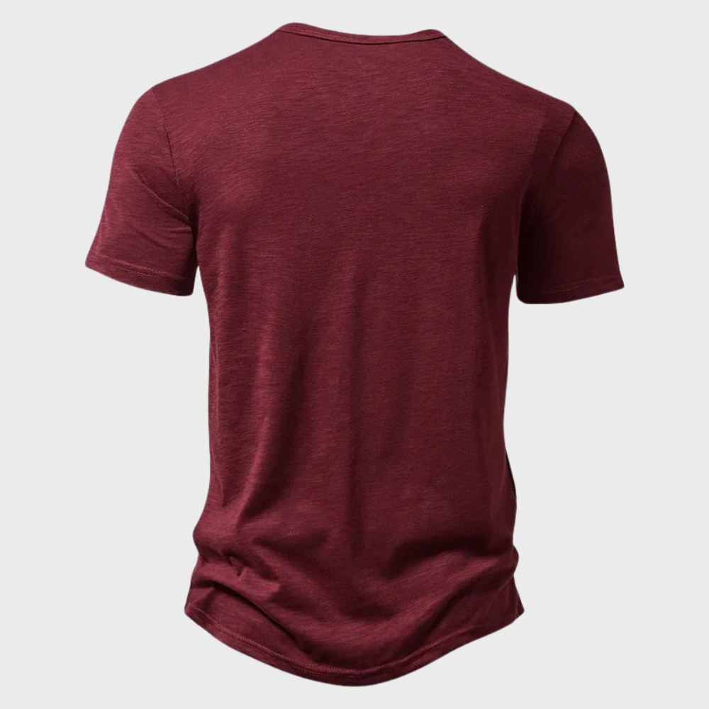 Men's T-Shirt - Button Neck - Lightweight - Plain T-Shirt - Men's Clothing