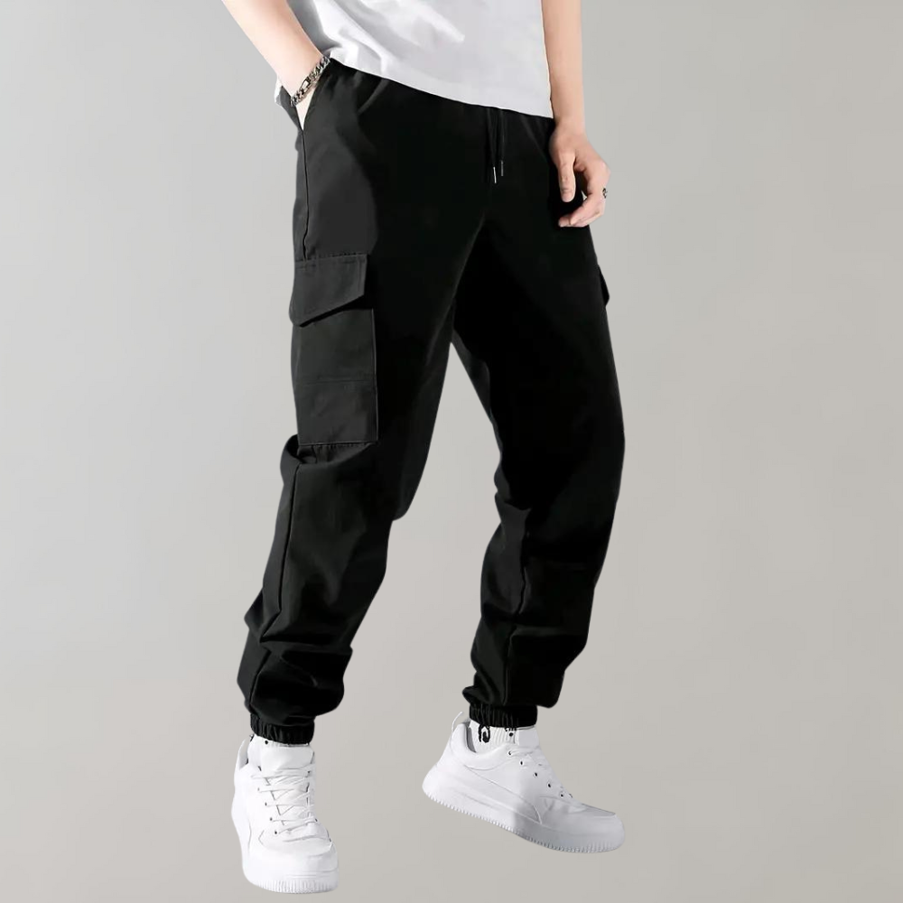 Cargo Pants - Black - Drawstring - Cargo Joggers - Men's Trousers