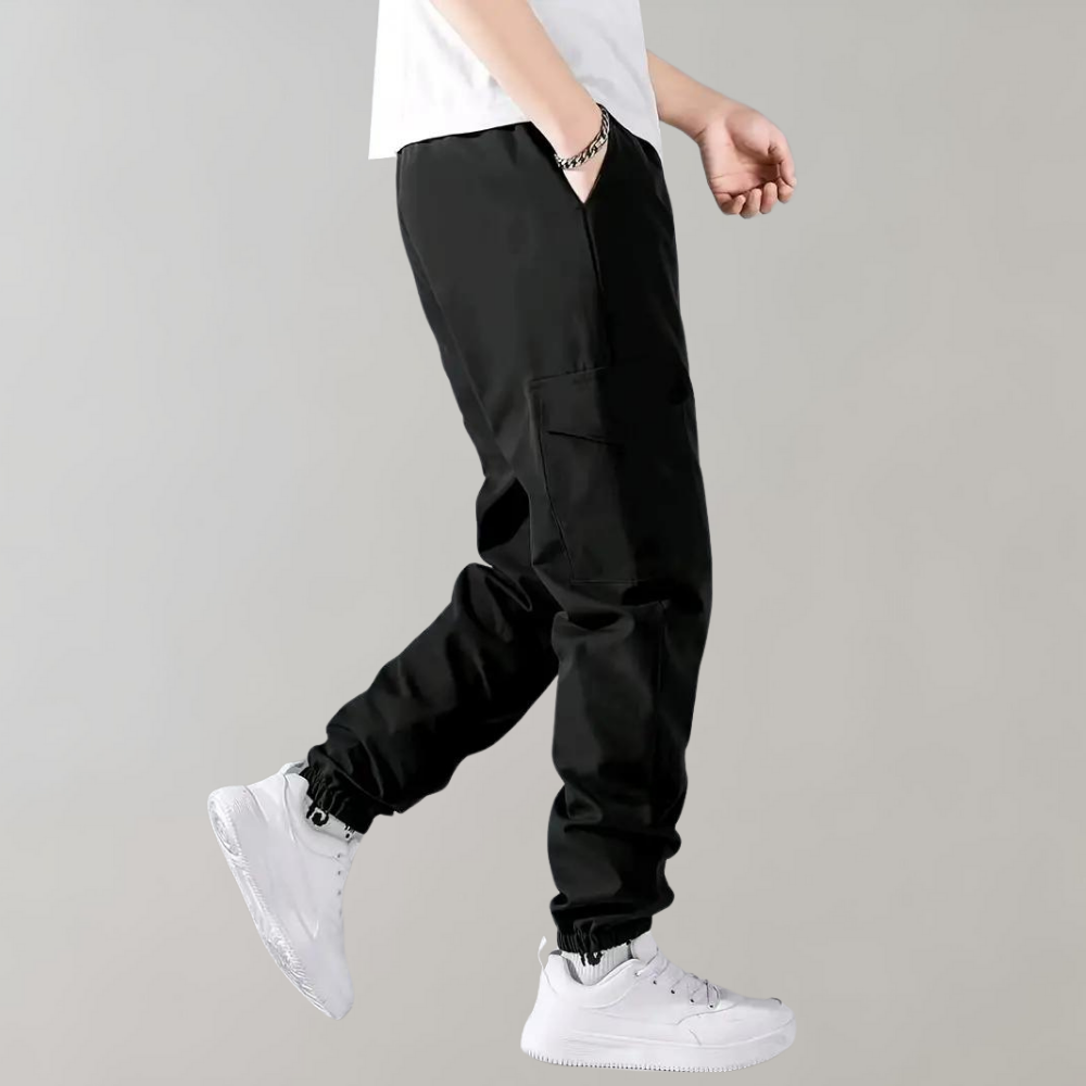 Cargo Pants - Black - Drawstring - Cargo Joggers - Men's Trousers