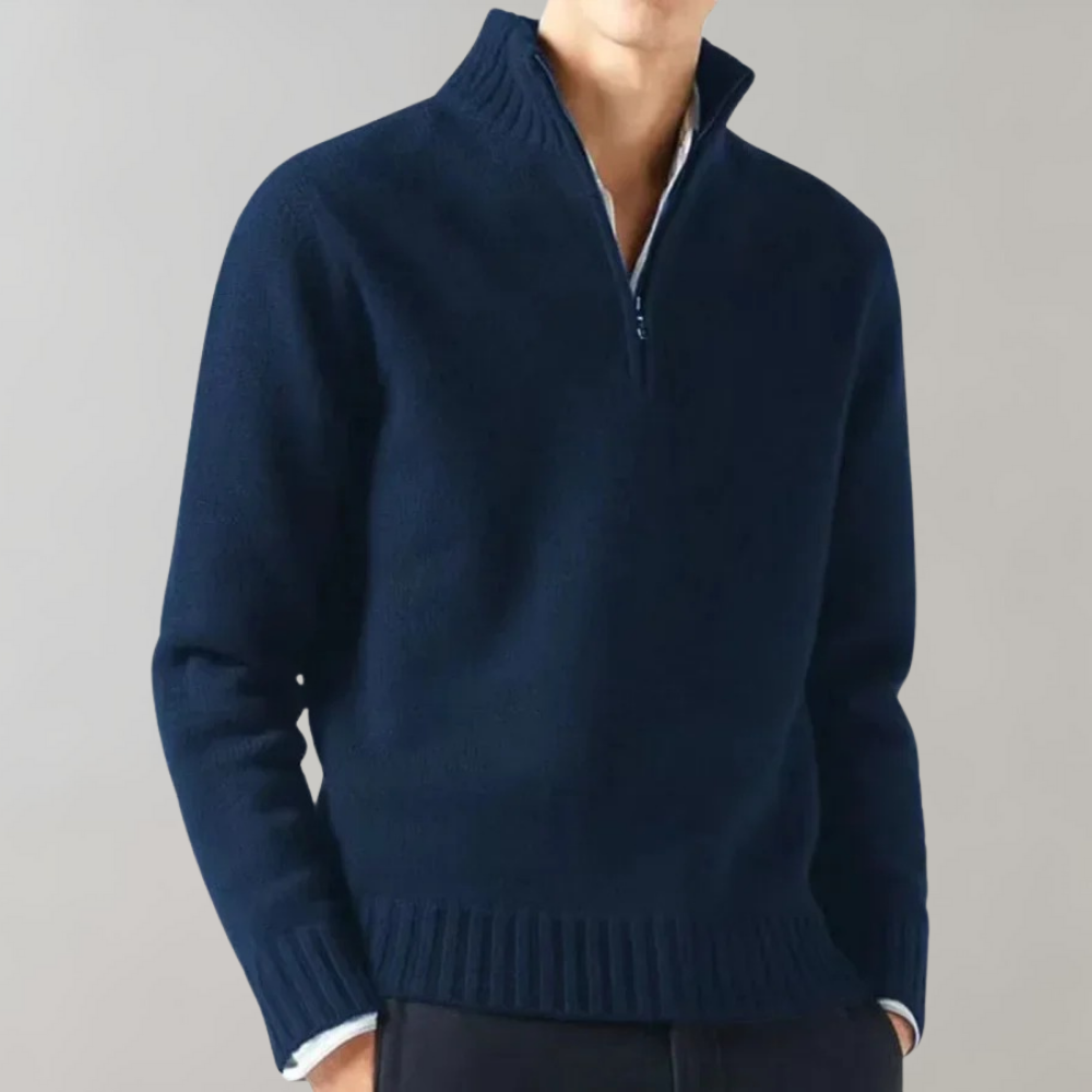 Quarter Zip Jumper - Men's Regular Fit Half Zip Knitted Sweater 