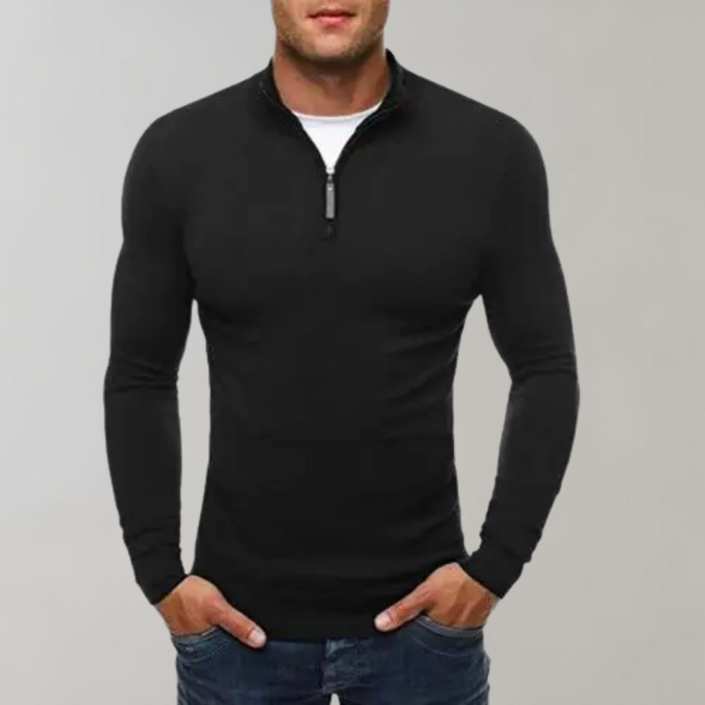Long Sleeve T-Shirt - Half Zip - Slim Fit - Quarter Zip Shirt - Men's Shirts