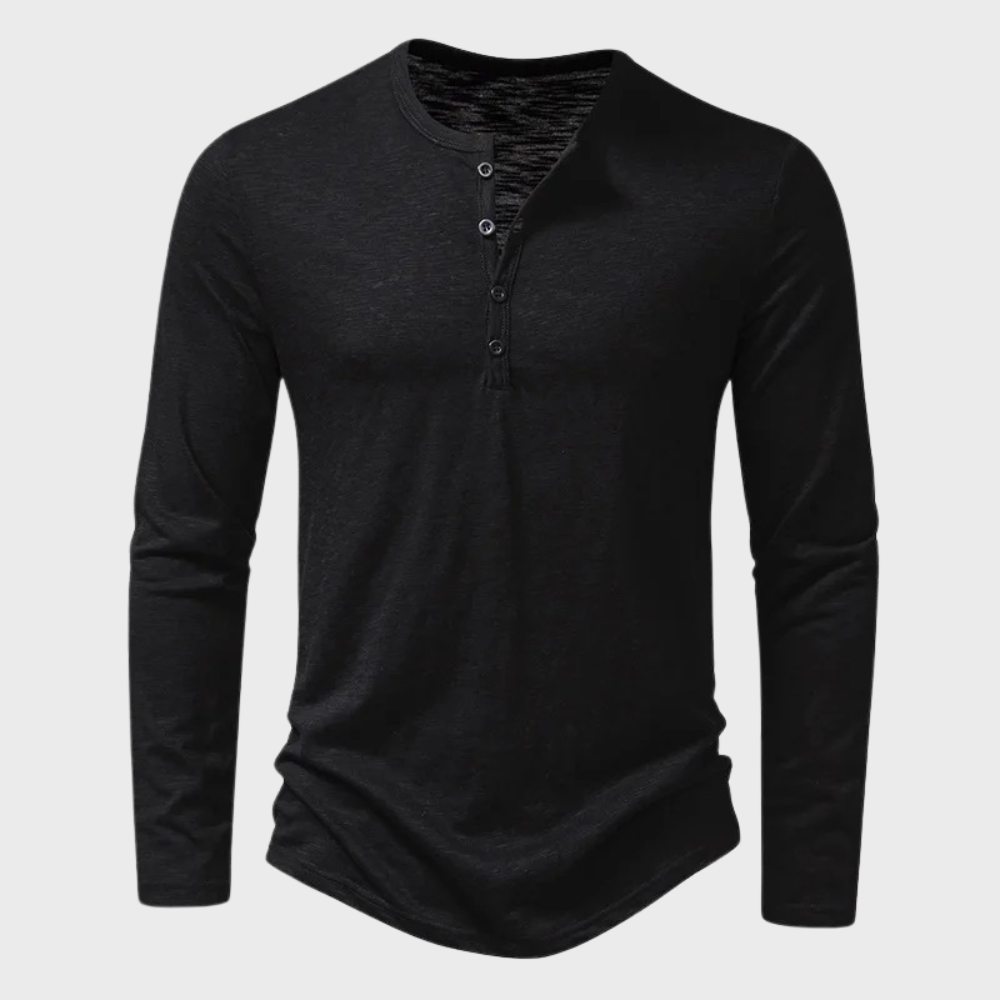 Long Sleeve T-Shirt - Men's Quarter Button Plain Long Sleeve Shirt