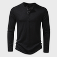 Long Sleeve T-Shirt - Men's Quarter Button Plain Long Sleeve Shirt