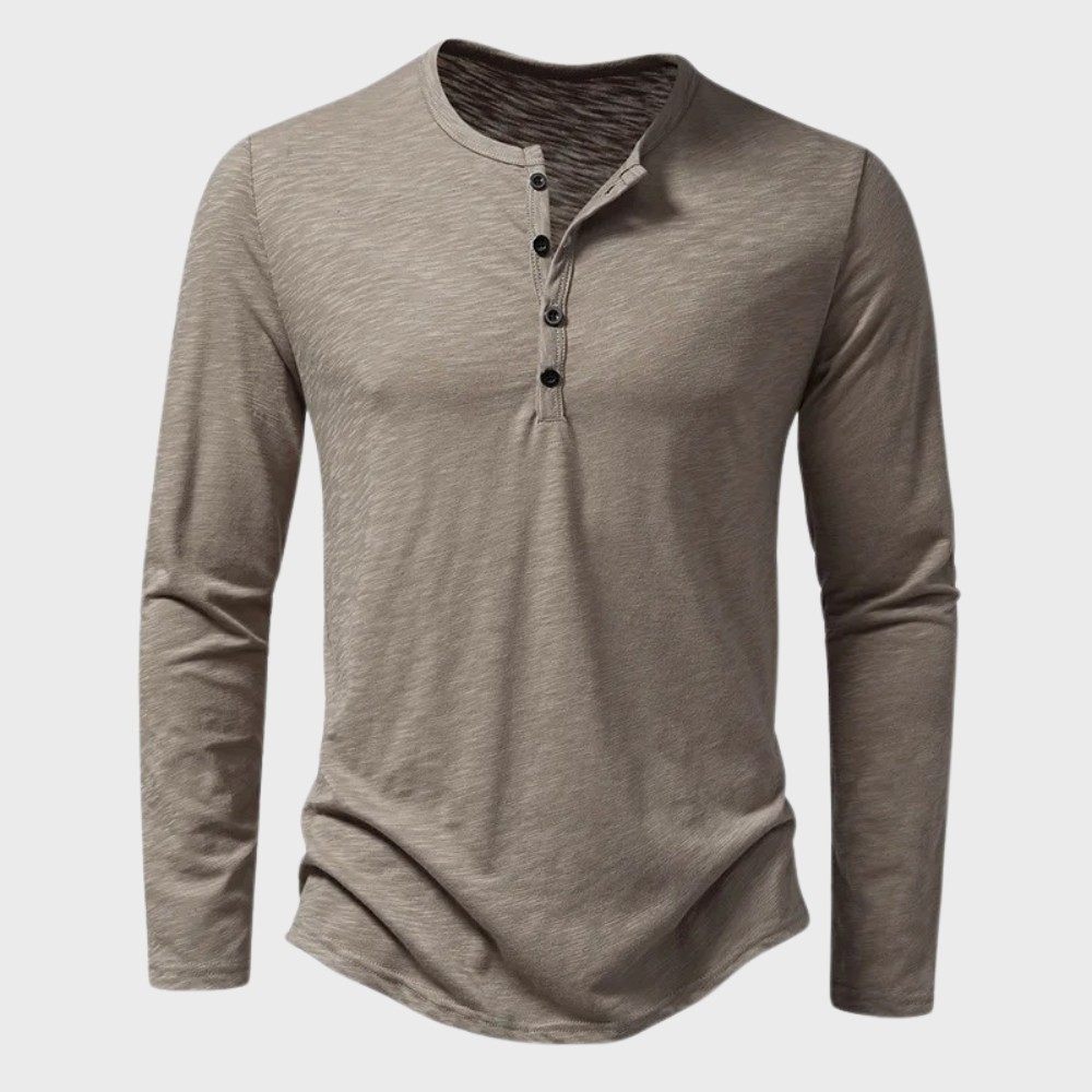 Long Sleeve T-Shirt - Men's Quarter Button Plain Long Sleeve Shirt