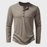 Long Sleeve T-Shirt - Men's Quarter Button Plain Long Sleeve Shirt
