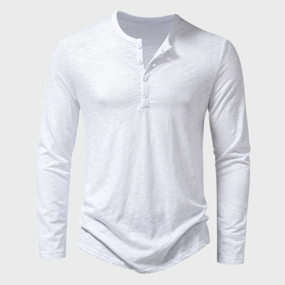 Long Sleeve T-Shirt - Men's Quarter Button Plain Long Sleeve Shirt