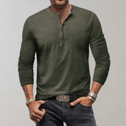 Long Sleeve T-Shirt - Men's Quarter Button Plain Long Sleeve Shirt