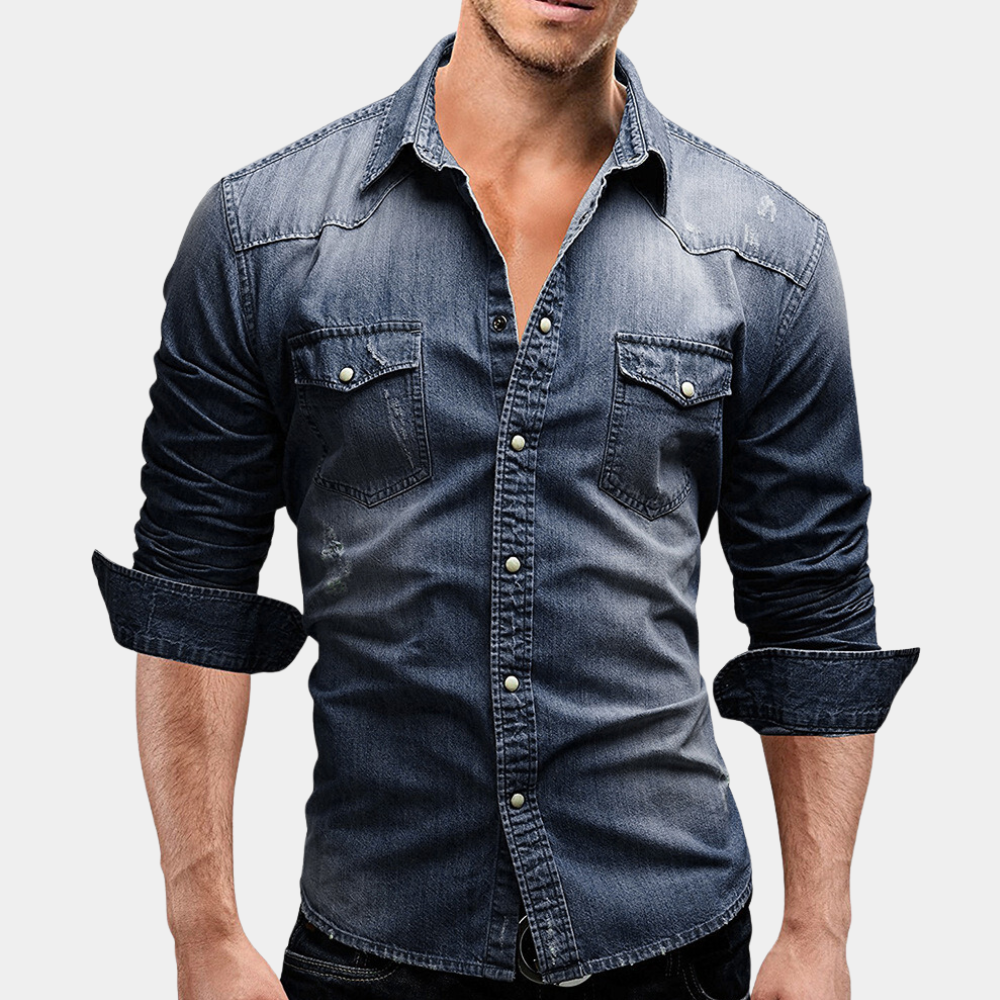 Denim Shirt - Slim Fit - Long Sleeve - Buttoned Up Shirt - Men's Shirts