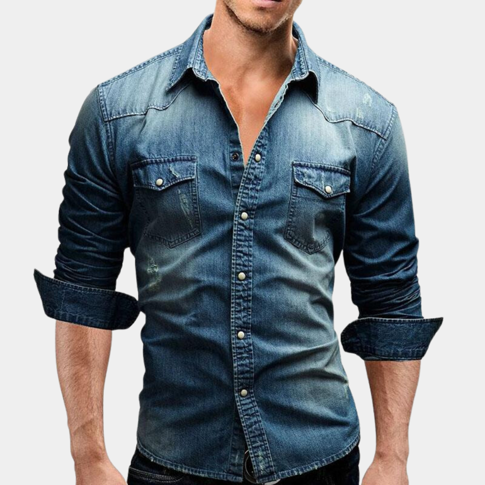 Denim Shirt - Slim Fit - Long Sleeve - Buttoned Up Shirt - Men's Shirts